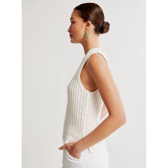 Abercrombie & Fitch Womens Sweater Small White Academia Preppy Layering Fall - Picture 6 of 9